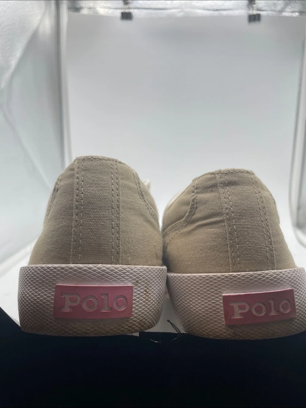 Polo by Ralph Lauren Tan Canvas Low-Top Sneakers with Pink Pony